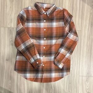 Amazon Women's Plaid Long Sleeve Shirt in Orange and Brown